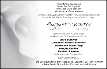 Traueranzeige von August Scharrer von Pegnitz-Zeitung